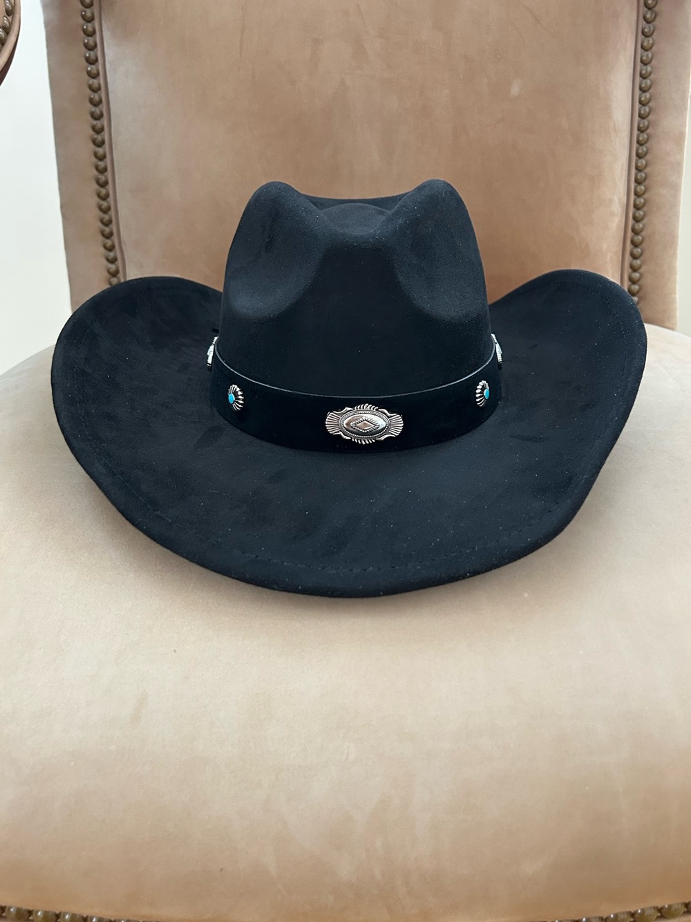 Black Suede Silver Turquoise Concho Hat Band Cowboy Hat NWT